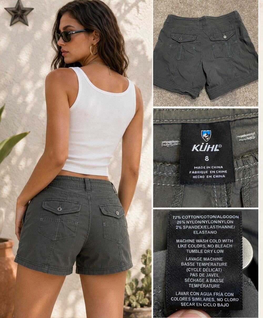 Gorpcore Performance KUHL Utility Cargo Shorts Size 8 Olive Green Outdoor Hiking